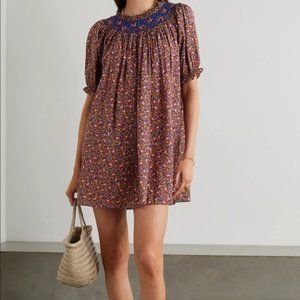 Doen Odessa Smocked Floral Print Organic Cotton Blend Mini Dress